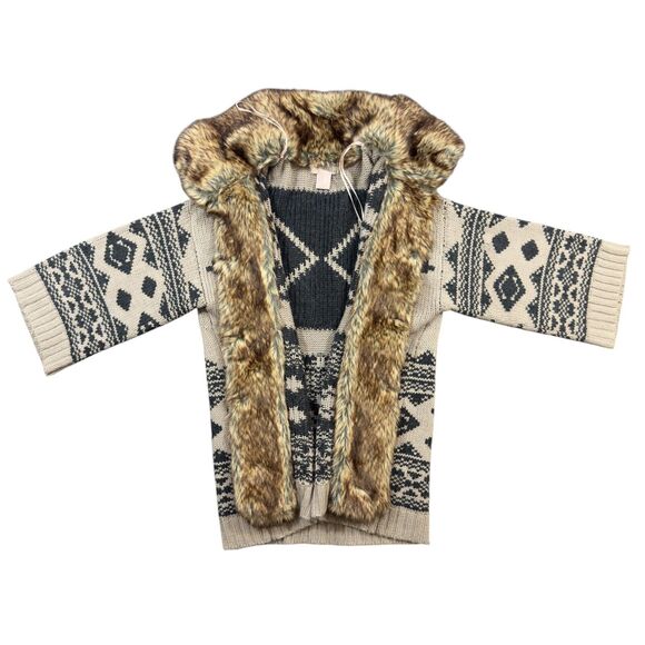 Forever 21 Sweaters - Forever 21 Trimmed Cardigan Women Medium Gray Blue Shawl Collar Faux Fur Sweater